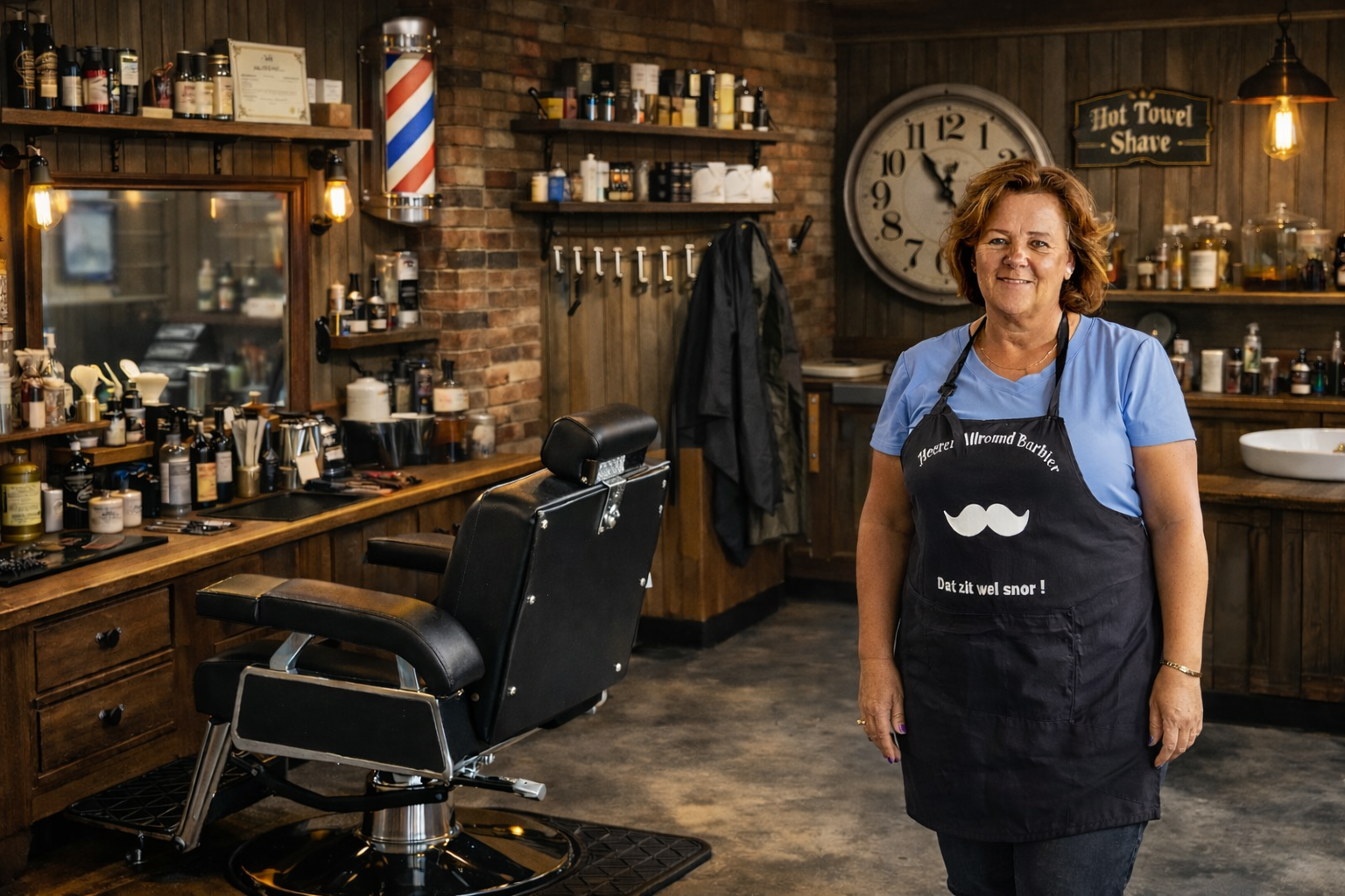 Wilma in haar barbier salon